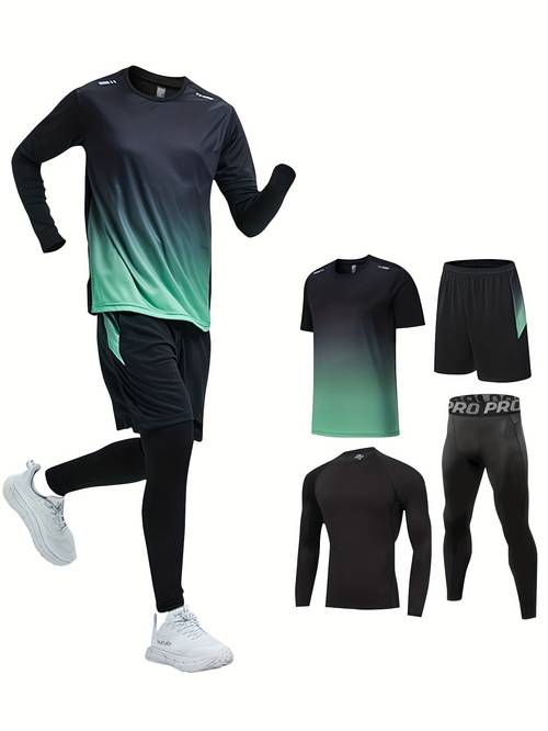 4pcs sports suit mens fitness clothes quick drying breathable ice high quality short sleeved shorts tight elastic pants knitted compression clothes