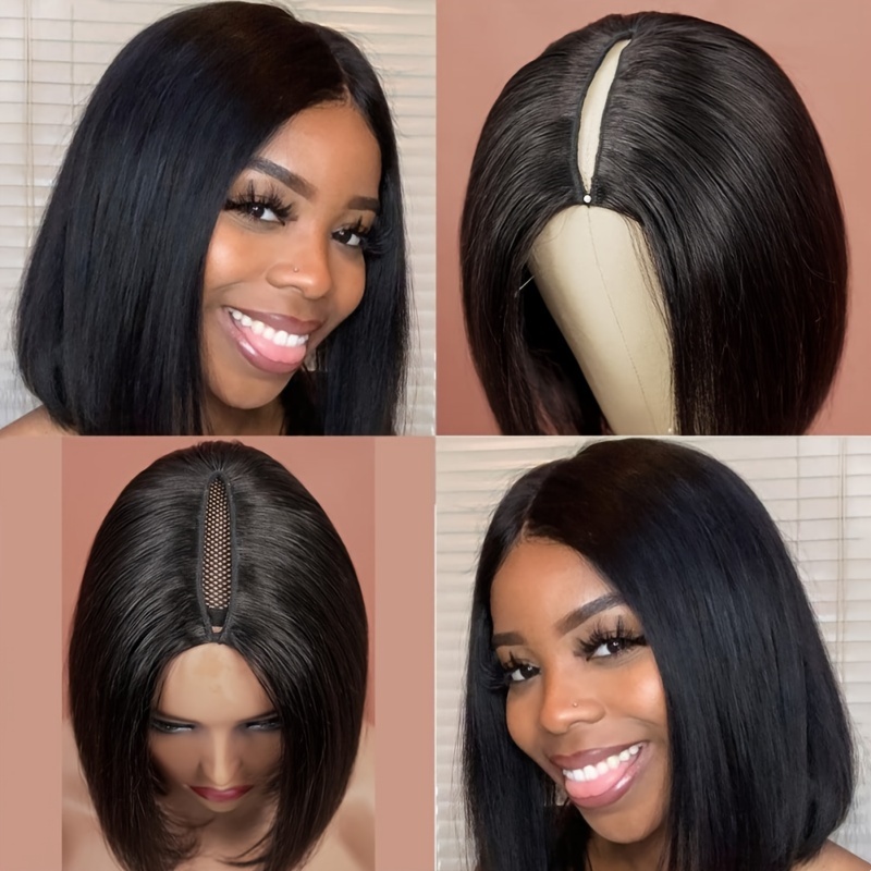 V Part Bob Wigs Straight Short Cut Bob Wig Women Human Hair Temu