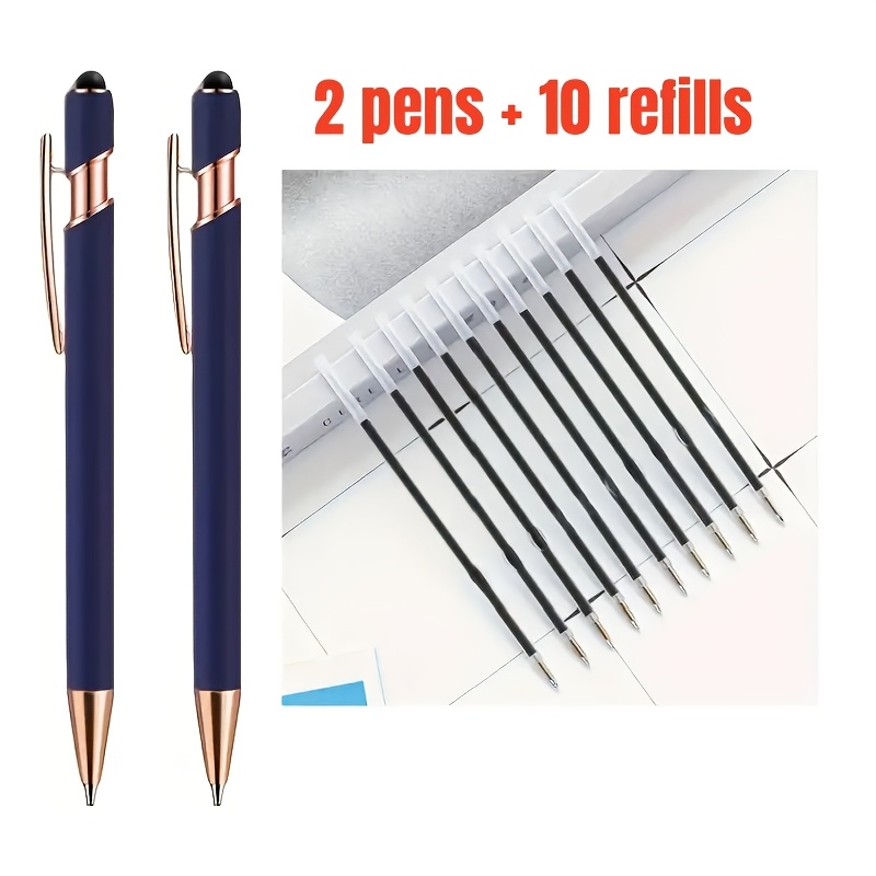 12pcs Luxury Metallic Ballpoint Pen Set, Featuring A Stylish With Smooth Writing. Includes 2 Pens Plus 10 Black Refills. Touchscreen-compatible Dual-function Design. An Ideal Gift For L