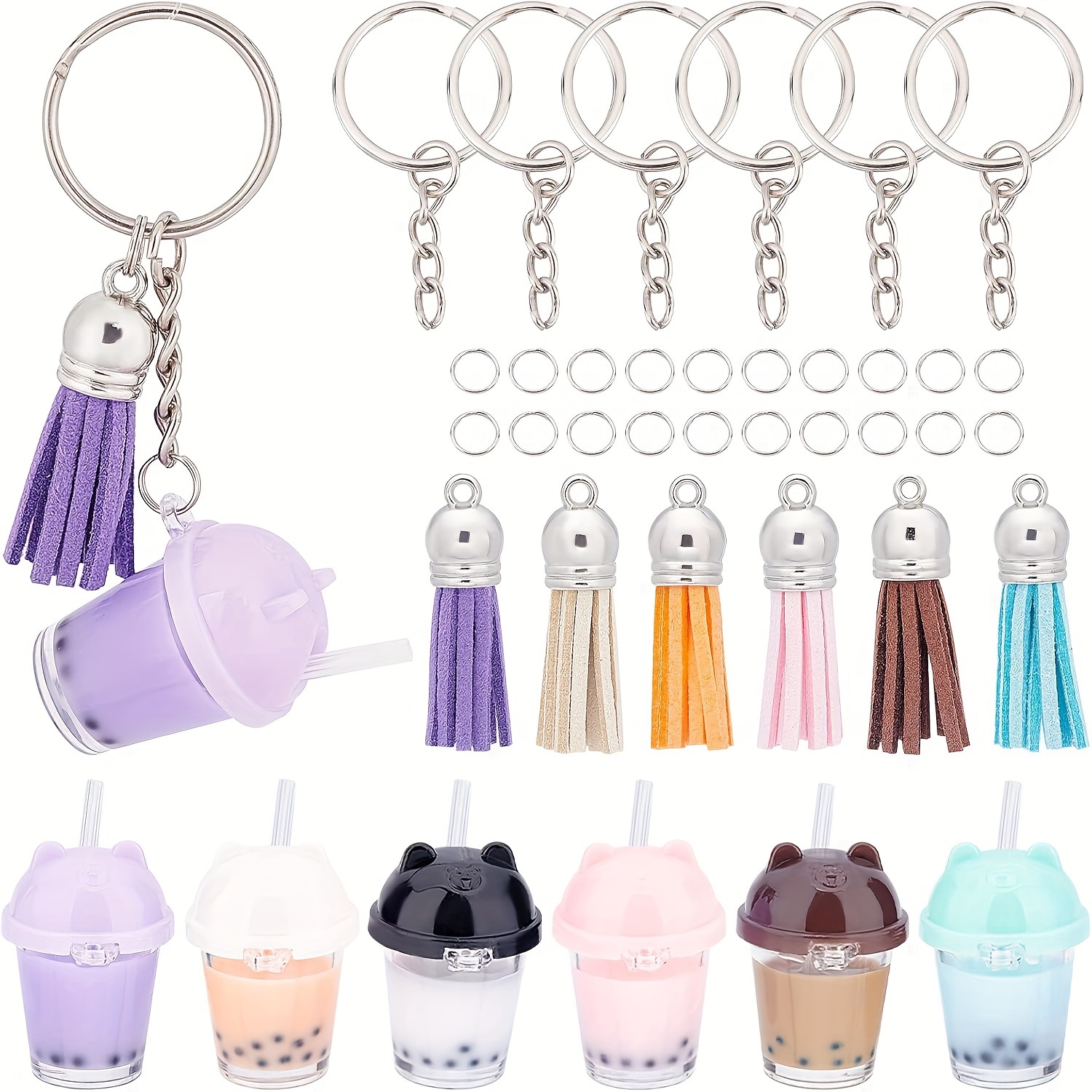 

Diy Tea Keychain Kit - 38pcs Set , Suede Tassels & Jump Rings For Customizable - Keychains - For And Making, For Halloween & Christmas