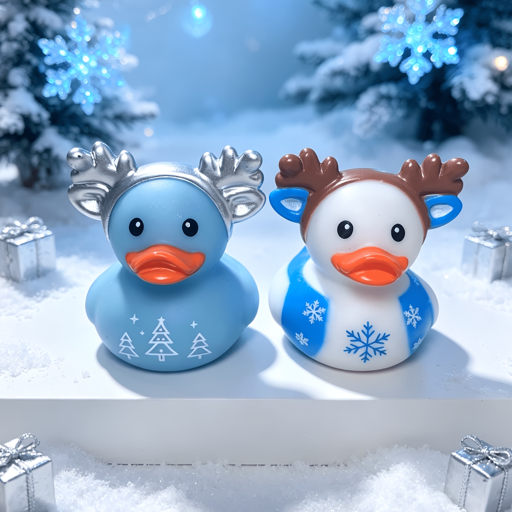 TEMU Christmas Duck Figurines Ornaments Set, 2pcs Optional Holiday Tabletop Decor, Xmas Home Desktop Display Decorations