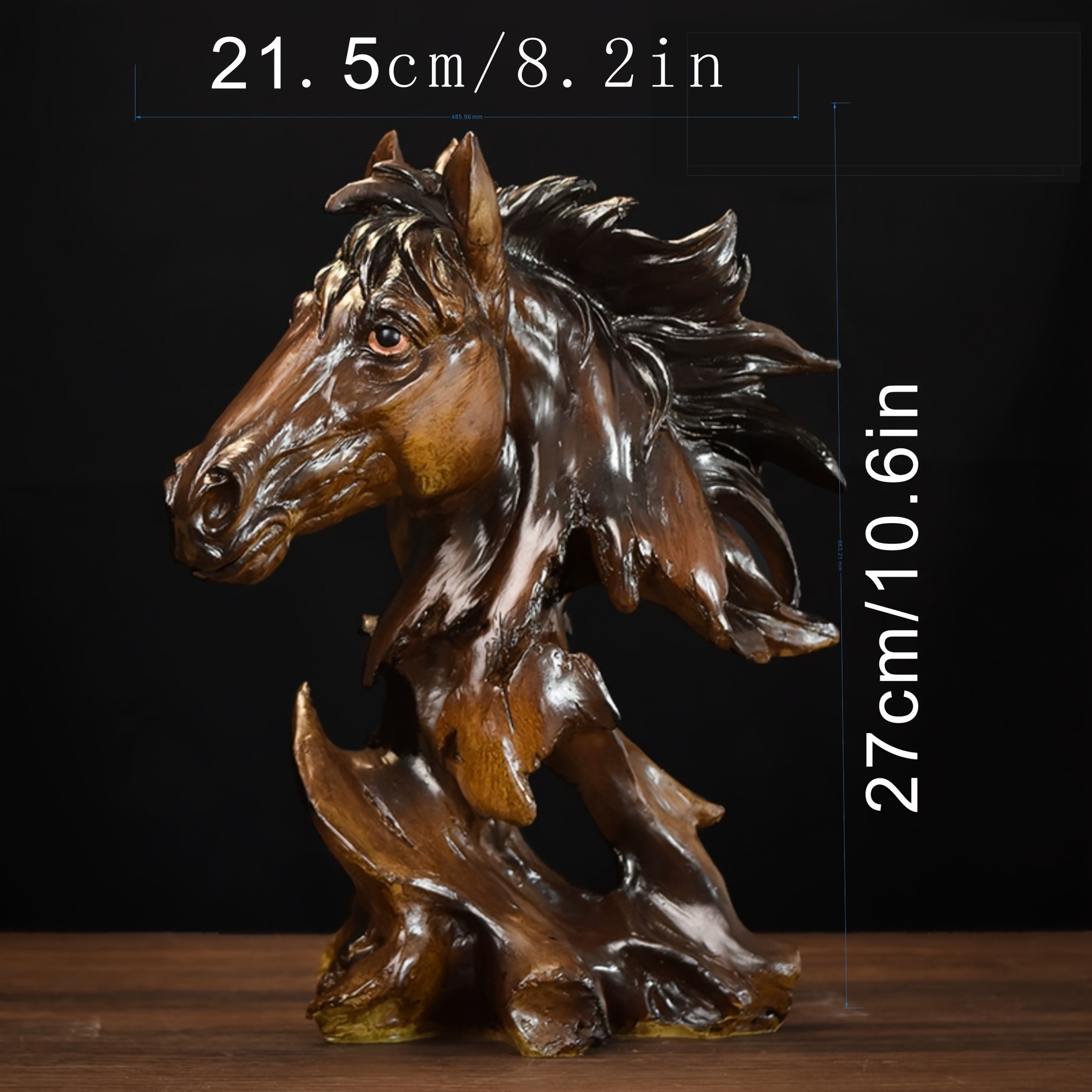 TEMU Retro Style Resin Horse Sculpture - Multifunctional Home And Office Decor, Suitable For Bookshelves, Living Rooms Or Entrances, Animal