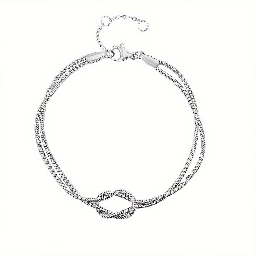 Image of 1pc Fashionable And Versatile Stainless Steel Men's And Women's Knotted Snake Bone Bracelet, Suitable For Couples To Match Daily Additions And Additions