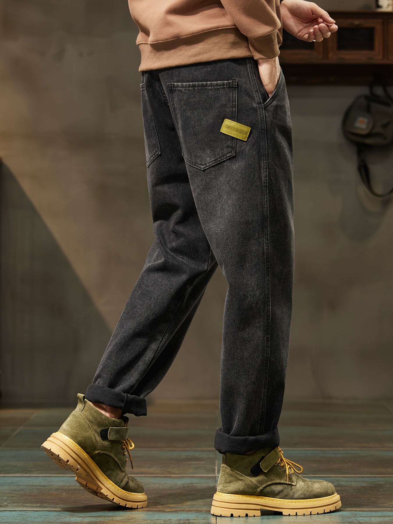 Men's High-Waist Loose Fit Black Denim Jeans - Straight Leg, Casual Street Style, Comfortable & Versatile for Casual Attire, Straight Leg Jeans, Highwaisted Pants, Trendy Streetwear, Washed Texture Denim, Solid Color Design