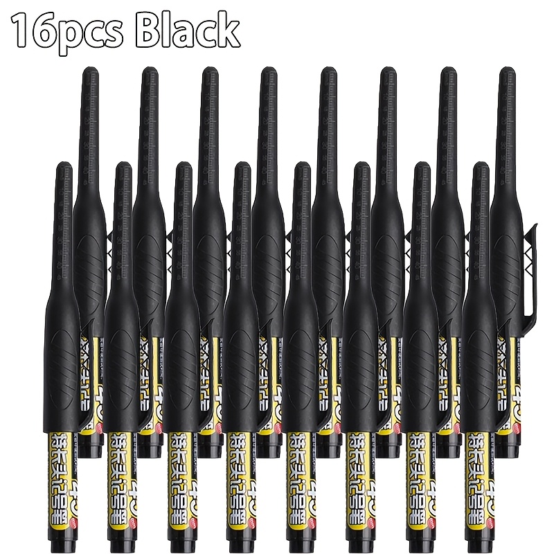 TEMU 16pcs 45mm Long-nib Marking Pens For Deep Holes - Quick-drying Oil Black, Blue, Red Multi-surface Use On Wood, Plastic, Glass, Metal, Ceramic,