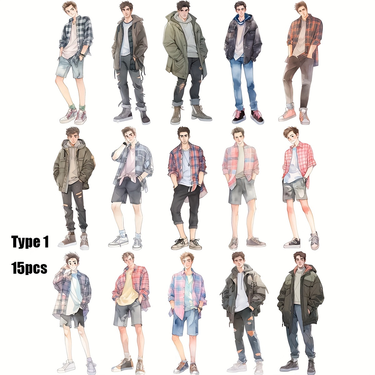 Image of 1 Pack S Set Handmade Stickers Creative Fashionable Guy Outfit Diy Diary Photo Stationery Decals Craft Supplies Decorative Stickers