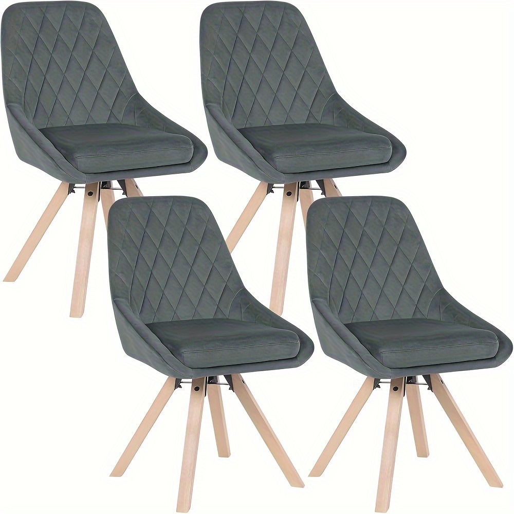 Image of 4pcs Swivel Dining Chair Kitchen Chair Upholstered Chair With Velvet Cover Living Room Chair Wood Legs Black