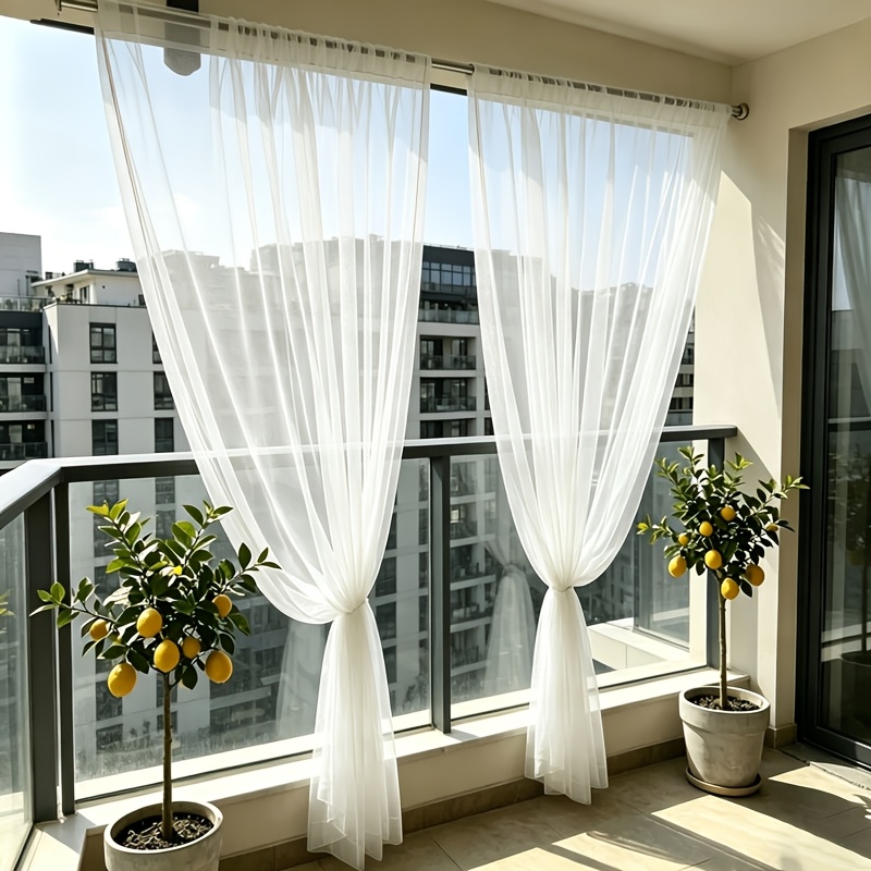 TEMU Lot de 2 Rideaux Moustiquaires en Transparente Blanche de Luxe Léger, Dense Respirante avec Passe-Tringle Réglable, Double Moustiquaire + Tissu