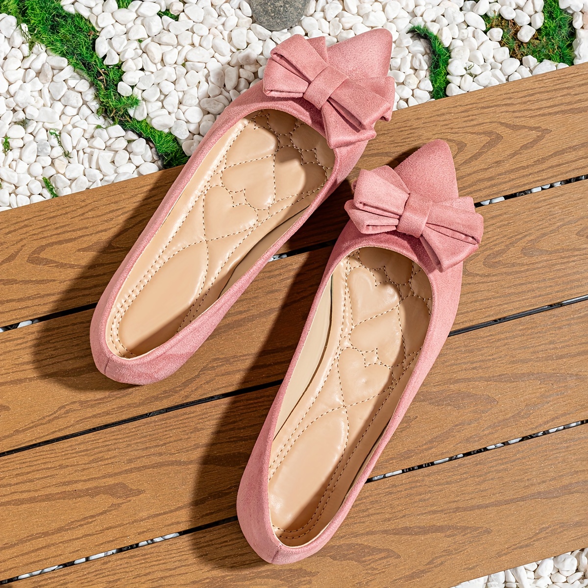 Bow Pink Flat Shoes Ladies Women's Bow Decor Flat Shoes, Elegant
