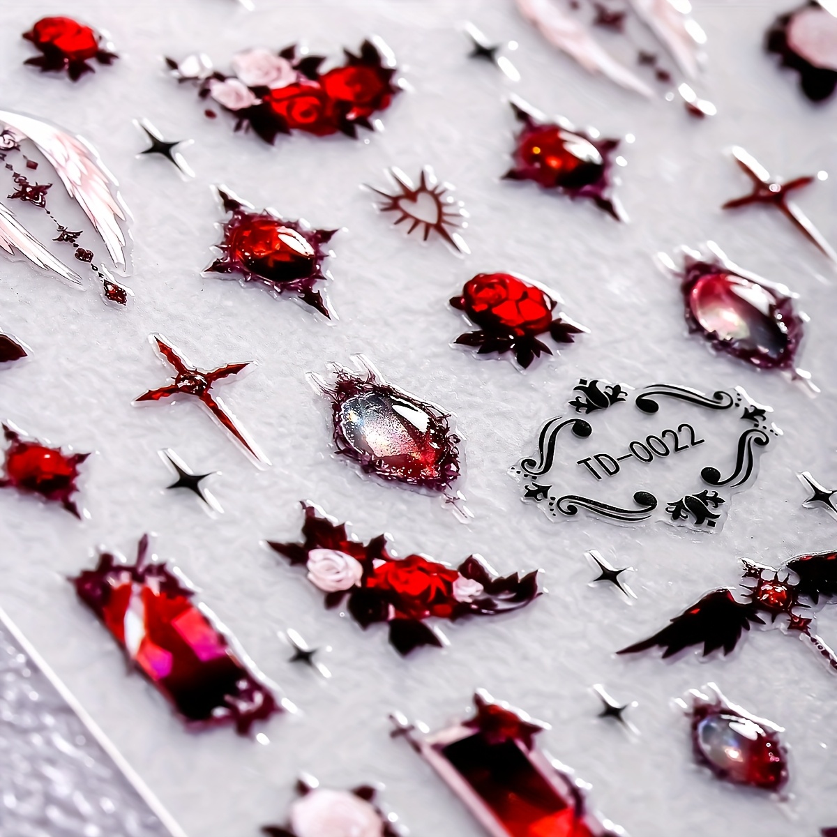 Image of 2pcs 5d Gothic Halloween Nail Stickers - Rose And Design With Heart And Accents, Perfect For And Women' Nail Art