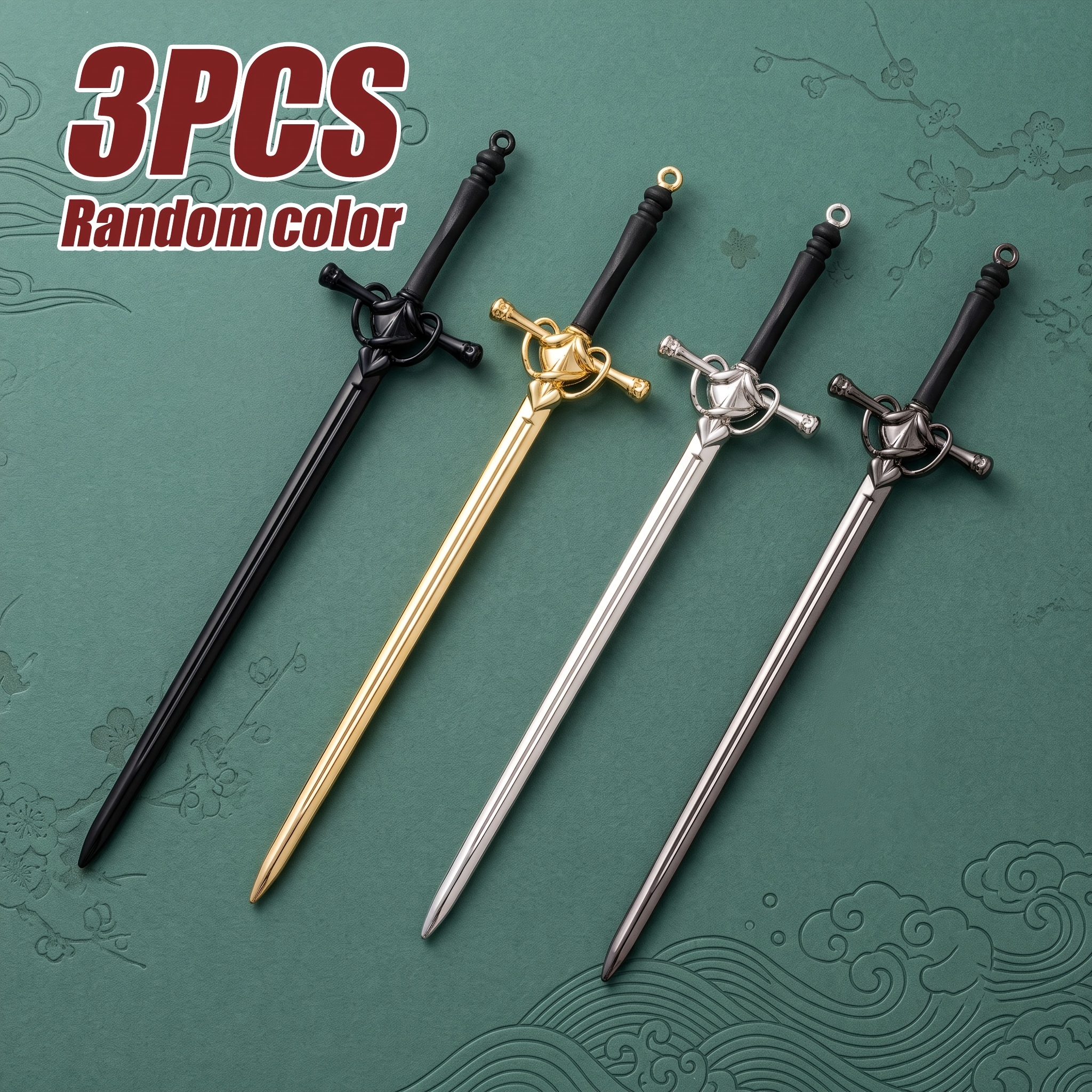 TEMU 3pcs Set Of Random Color New Chinese-style Ancient Alloy Treasure Sword Hairpins For Updos, High-end Niche Hair Accessories For Women