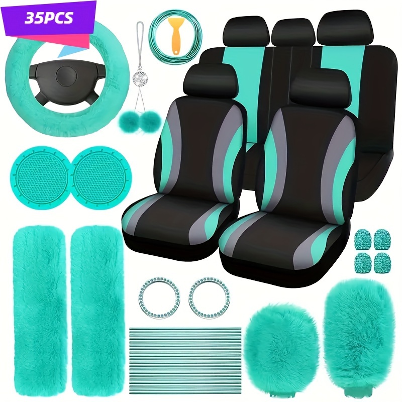 

35pcs Deluxe Car Interior Accessory Set - Plush & Style - Includes Steering Wheel, , Gear Cover & Coasters - Universal