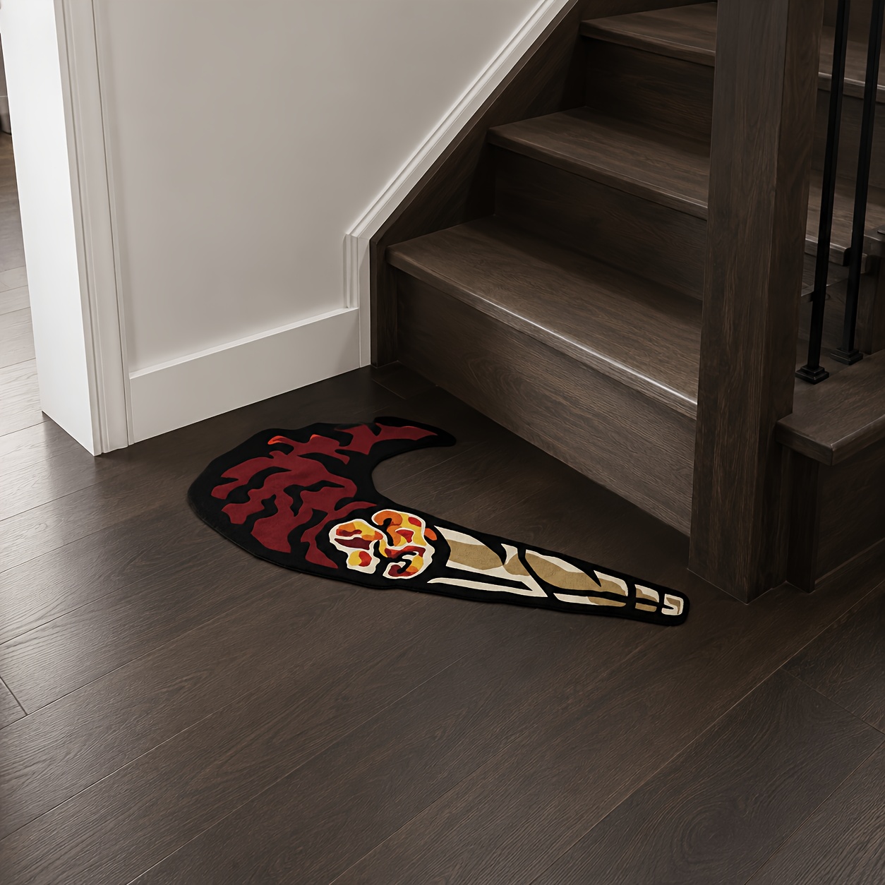 TEMU 1pc Streetwear Trend Creative Abstract Flame Smoke Pattern Irregularly Shaped Rug, Red Creative Irregular Shape , Suitable For Bedroom Bedside,