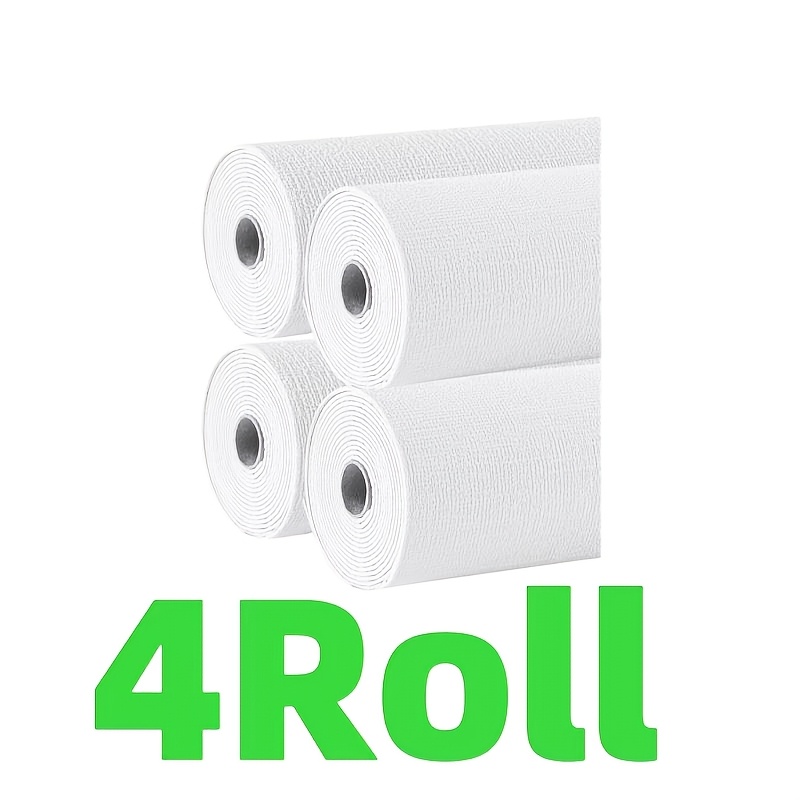 

4pcs Self-adhesive Linen Wallpaper Rolls - Washable, Textured 3d Effect, Flame Retardant, , White With Green Patterns, Living Room & Dining Room Decor, | 3d Wall Covering | Flame Retardant Material