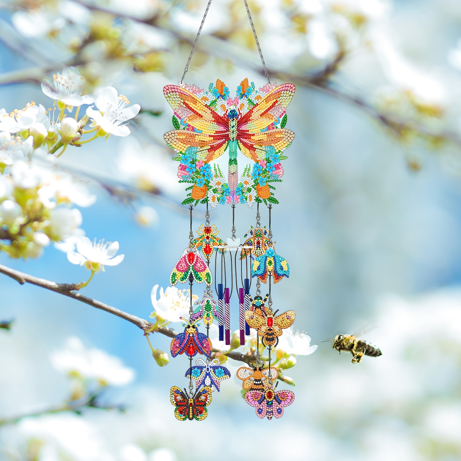 E-shop 1 Set, Schmetterling Diamant Malerei Windspiel, Bienen Diamant Malerei Hängedekoration, mit Kristallanhänger, Hof Hängedekoration, Übung für die