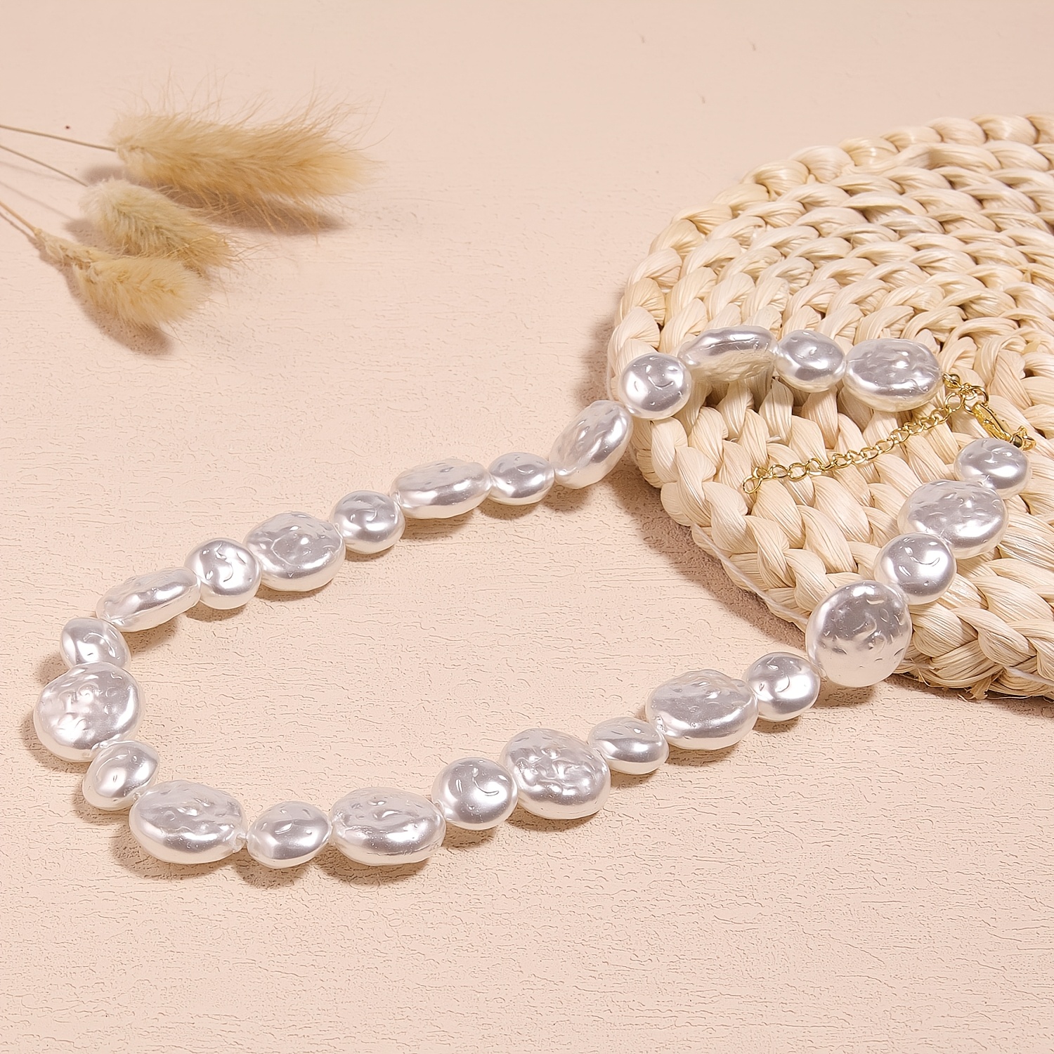 Women's Irregular Baroque Faux Pearl Choker Necklace, Adjustable