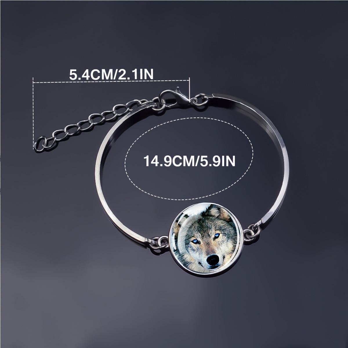 Wolf Face Glass Dome Charm Bracelet for Men and Women