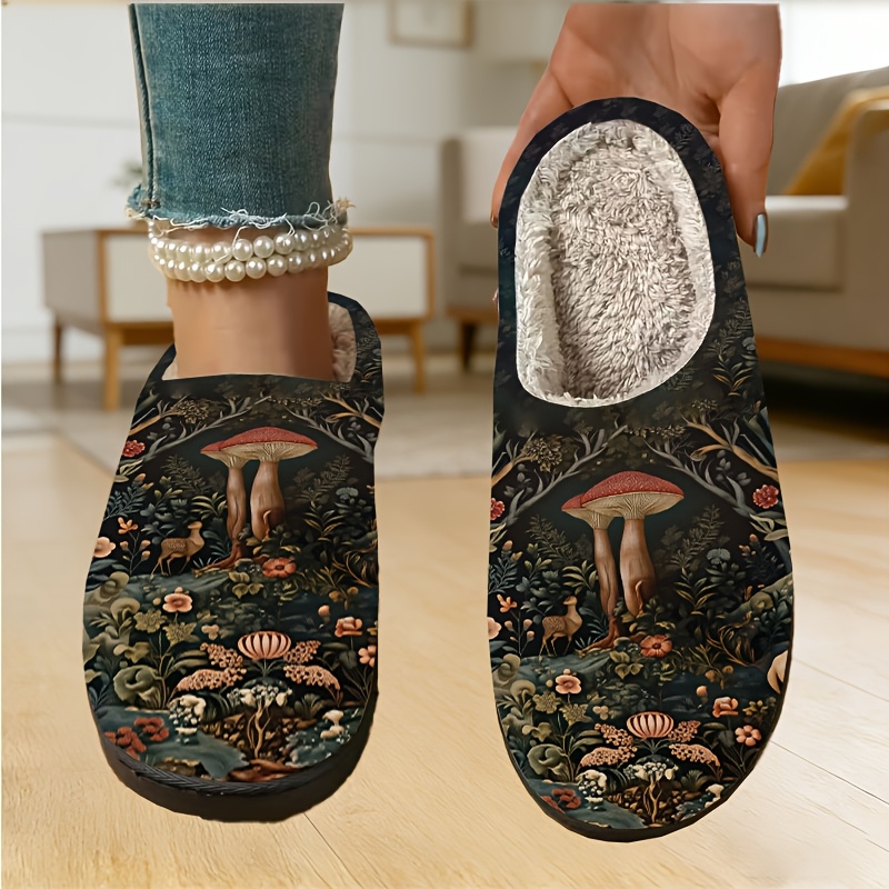 herren- & damen-pilzmotiv-dekorationsstil muster winter-warmflausch-hausschuhe - unisex neutraler stil, innen- & außenbereich  ,   urlaubsgeschenk & wohnaccessoire, vielseitiges modisches elegantes schuhwerk
