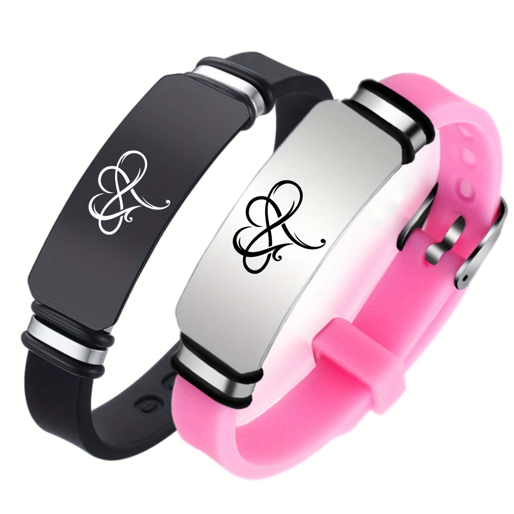 TEMU 2pcs Personalized Couple Bracelets Set, Custom Heart Infinity Silicone Bracelets For Men Women Boyfriend Girlfriend Adjustable Matching Love
