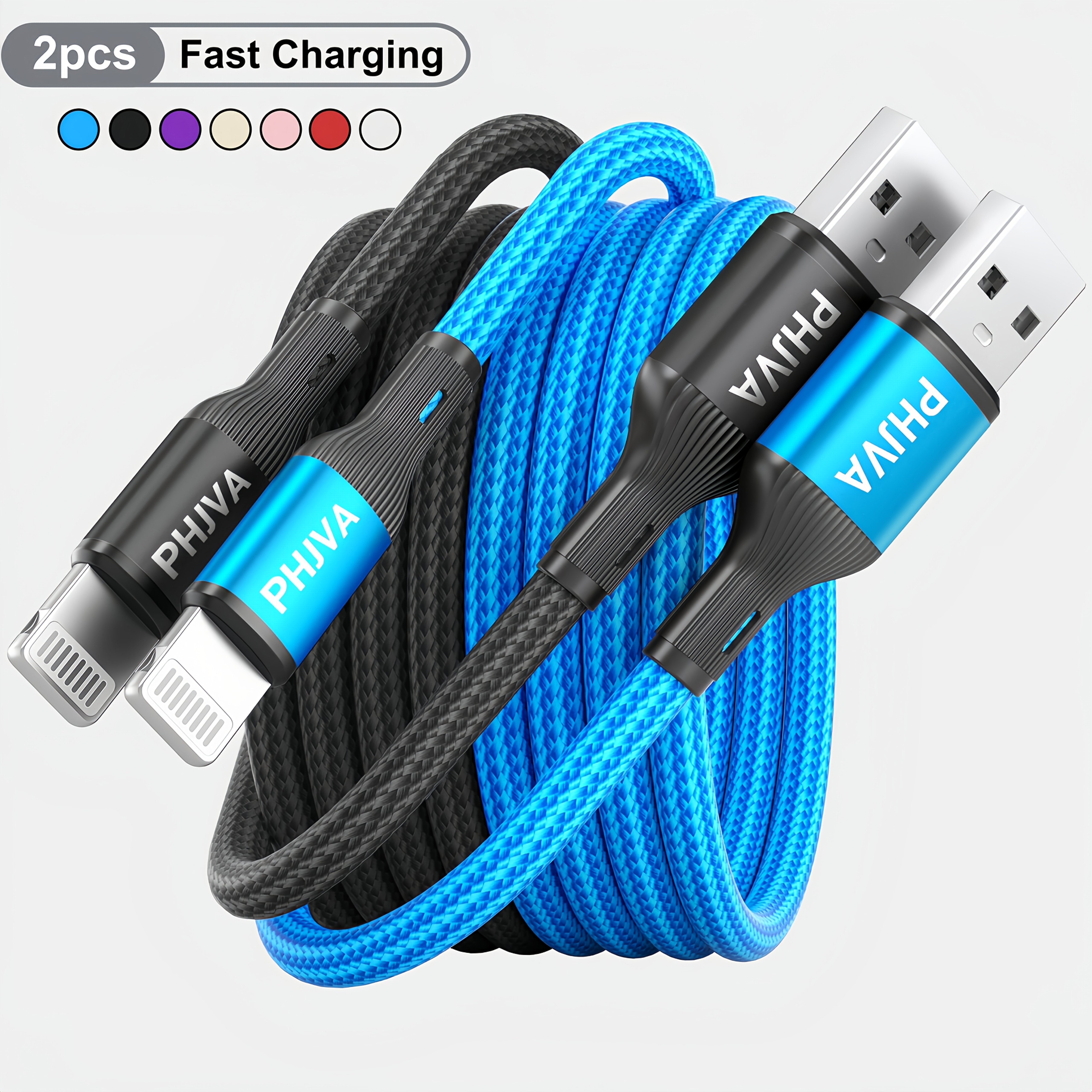   2pcs fast charging usb a to lightning cable for iphone 14 13 12 11pro max xs xr 8 7 6 5 for ipad fast charging data sync length 3 3ft 6 6ft 9 9ft