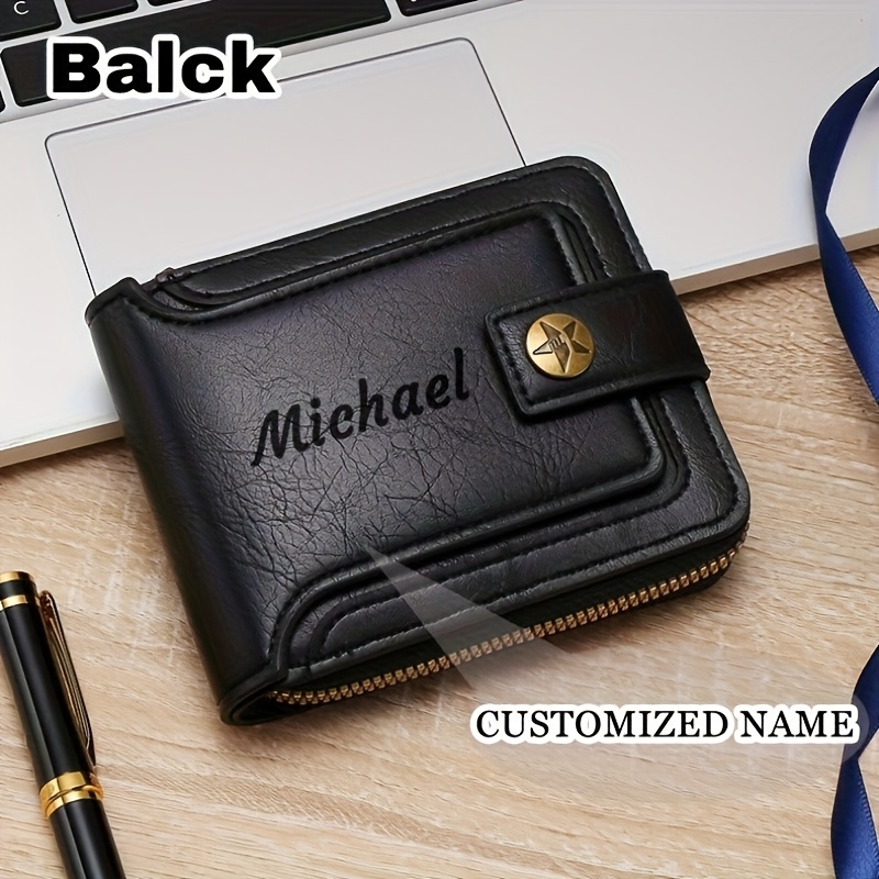 TEMU 1pc Personalized Custom Name Men's Wallet, Engraved Name Wallet, Vintage Wallet, Gift For Men, Husband, Dad, Father's Day Christmas Birthday
