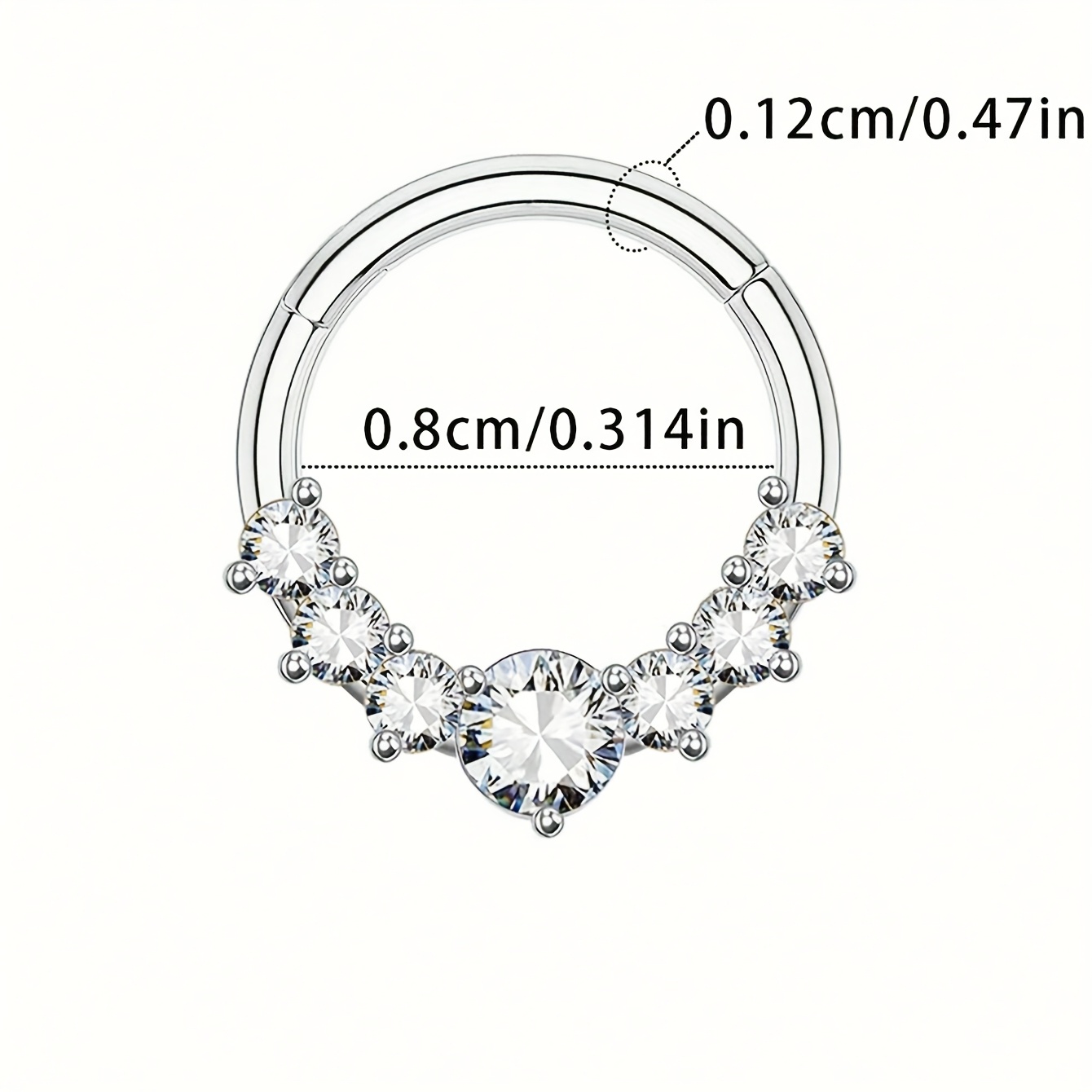TEMU 1pc 18g 316l Steel Nose Ring | Cubic Zirconia Silvery Septum Ring Women's Hypoallergenic Piercing Jewelry