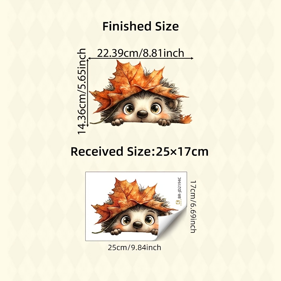 Autumn Maple Leaf Peeking Hedgehog Static Window Clings, Double Sided Reusable Static Stickers, Fall Decor For Living Room Bedroom, Tiles, Glass Doors.autumn Scenery
