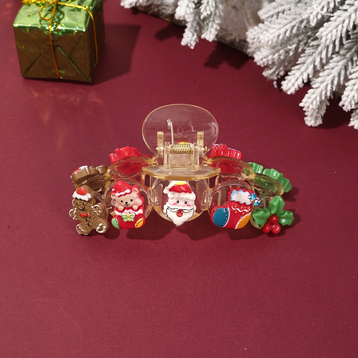 TEMU 1pc Christmas Cartoon Element Hair Claw, Santa Claus Snowman Reindeer Gingerbread For Man Resin Hair Claw, Holiday Party Atmosphere Updo Hair