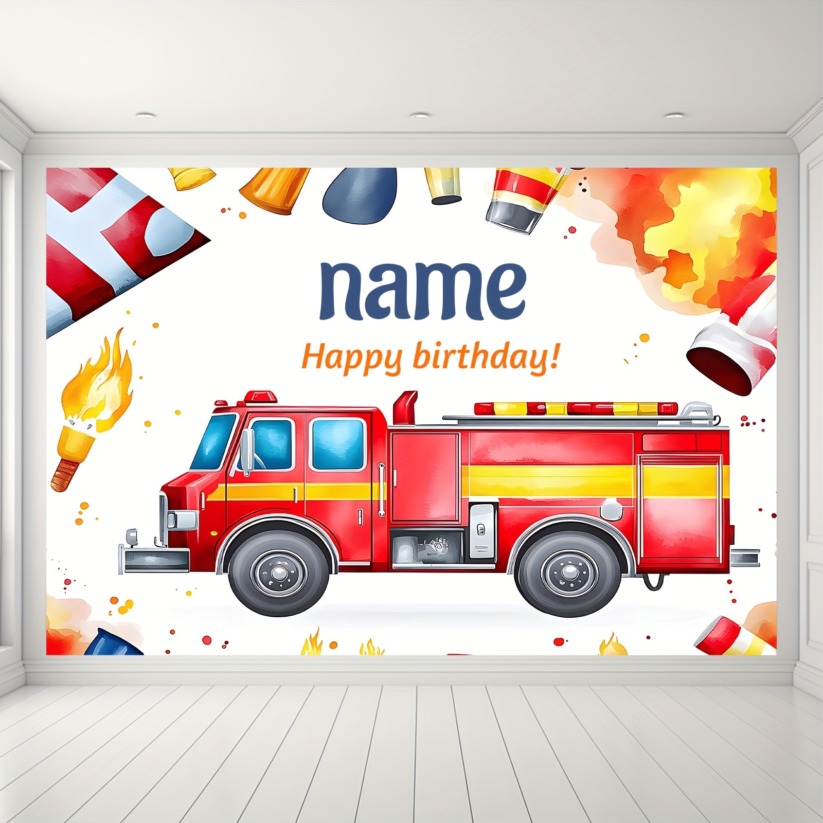 

Customizable Fire Truck Theme Banner, Vinyl, Multipurpose Room & Garden Decor, No Electricity Needed, With Personalized Name, For Birthday & Celebrations, Firefighter Party Supplies