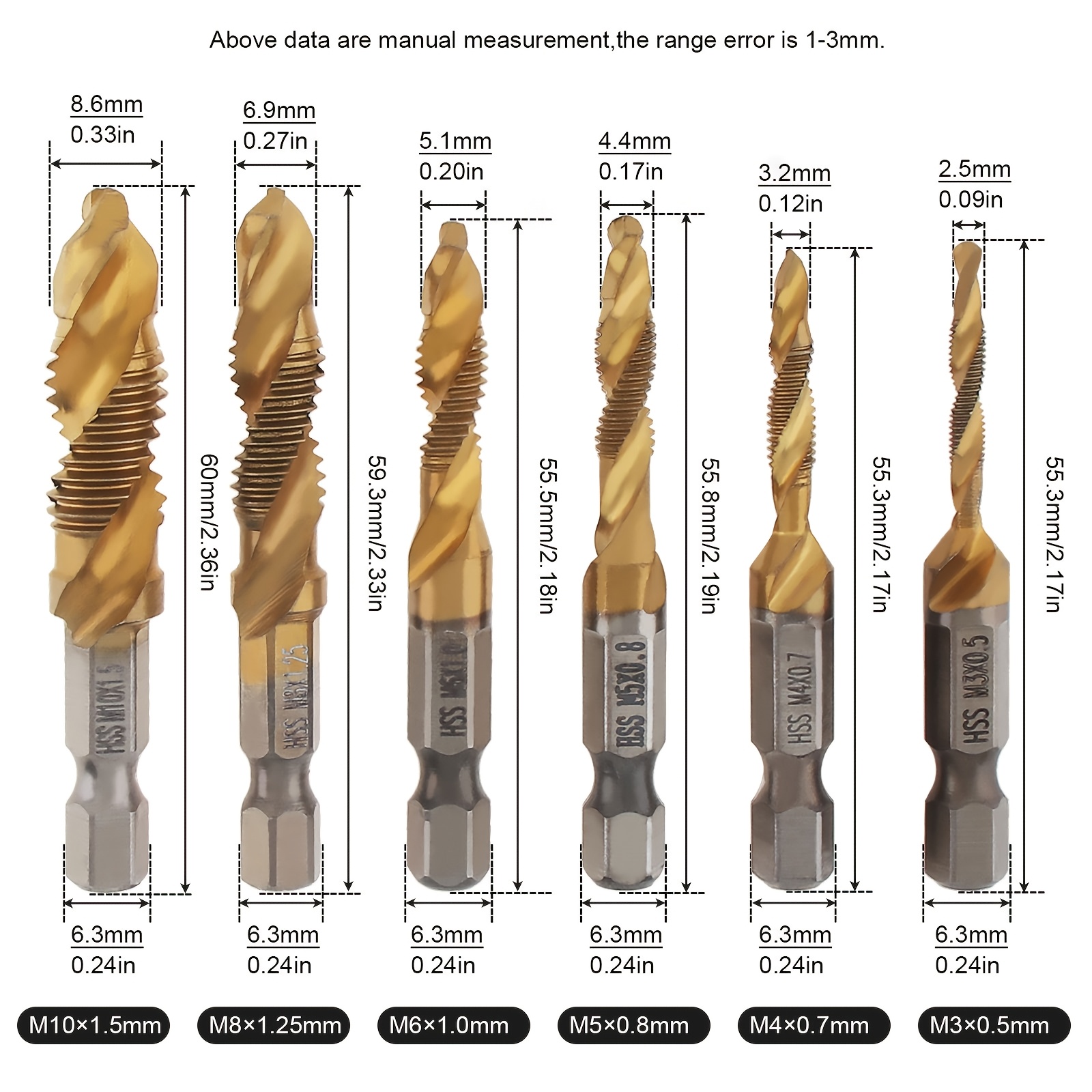 titanium alloy impact drill set 6 12 hexagonal shank hss quick change design 1 16 inch 1 2 inch