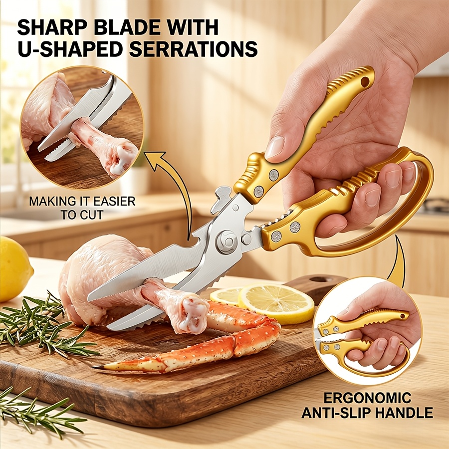 TEMU Ciseaux 1pc Ciseaux de cuisine robustes polyvalents - Manche flexible, coupe tranchante épaissie pour os de , viande, volaille, légumes etc.