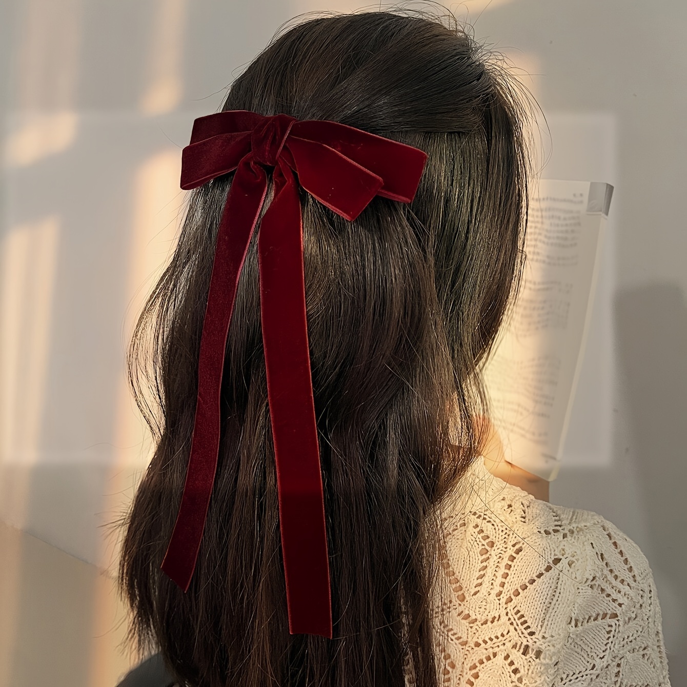 

1pc Elegant Velvet Bow Hair Clip, Fashionable Simple Hair Accessory With Bow Knot Detail, Suitable For Daily Use And Christmas, Hair Bow Clips