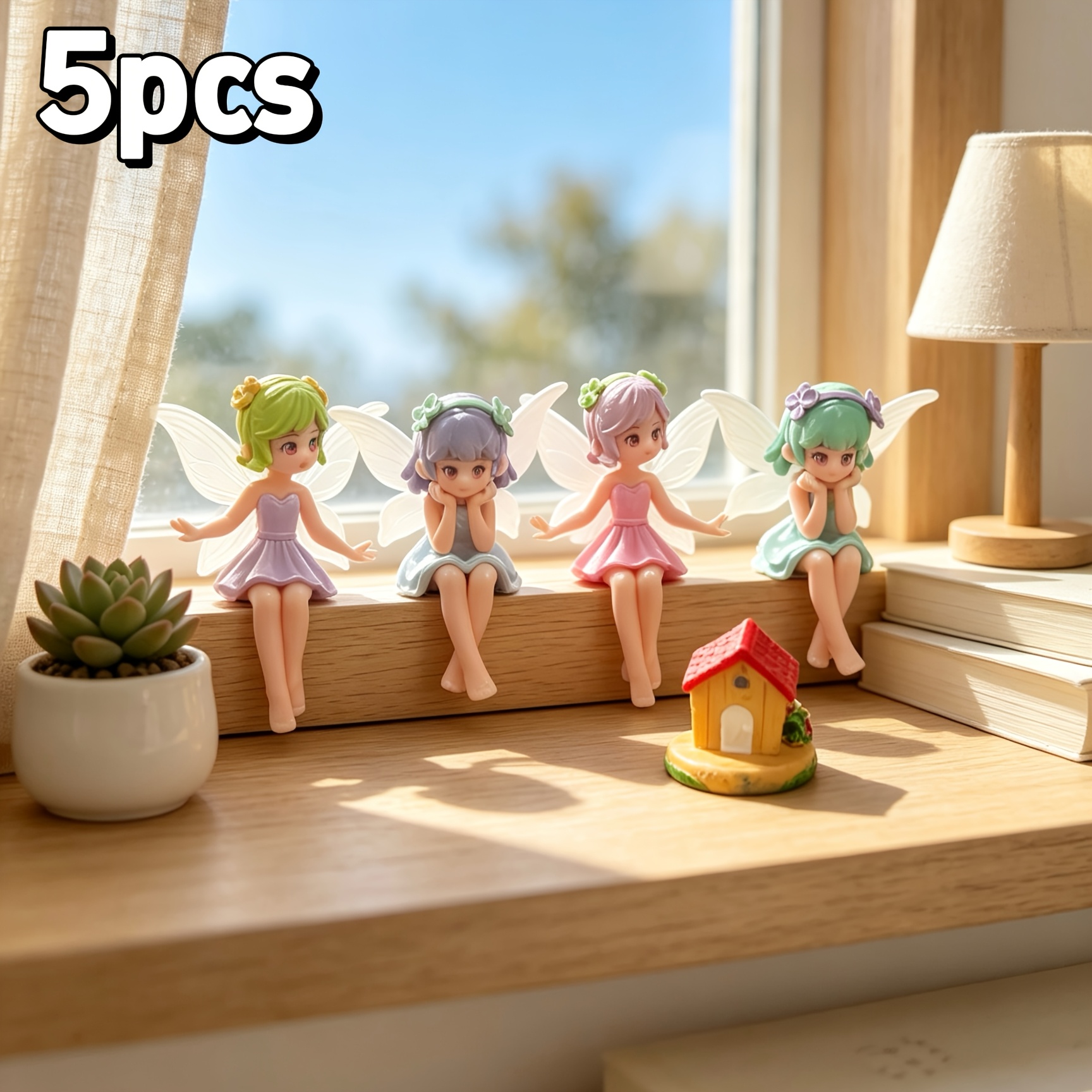 TEMU 5pcs Set, Creative Resin Flower Fairy Elf Girl Potted Plant Resin Ornament, Suitable For Diy Car Dashboard Decor, Collectible Figurine Micro