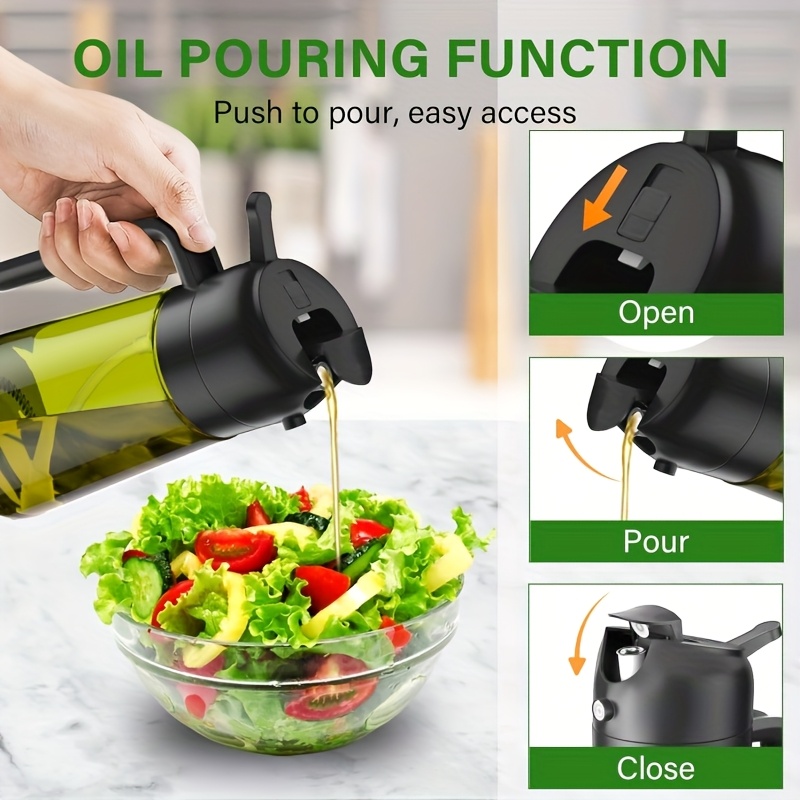 1 2pcs set 16 ounce glass oil bottle and sprayer set multi functional olive oil bottle exquisite label kitchenware   suitable for salad dressing barbecue baking cooking and is an essential item   details 0