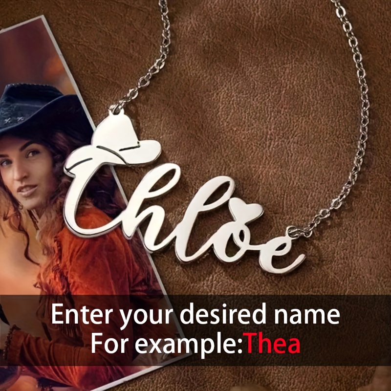 TEMU Gepersonaliseerde Custom Western Cowboy Hoed Naam Ketting, 18K Verguld, Custom Engelse Naam Beschikbaar, Cadeau voor Haar, Gepersonaliseerde