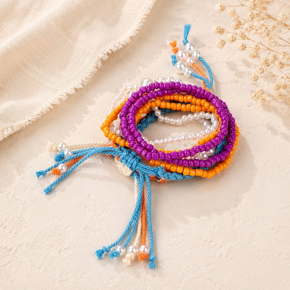 8pc Handmade Boho Stackable Bracelets Set, Beach Gift