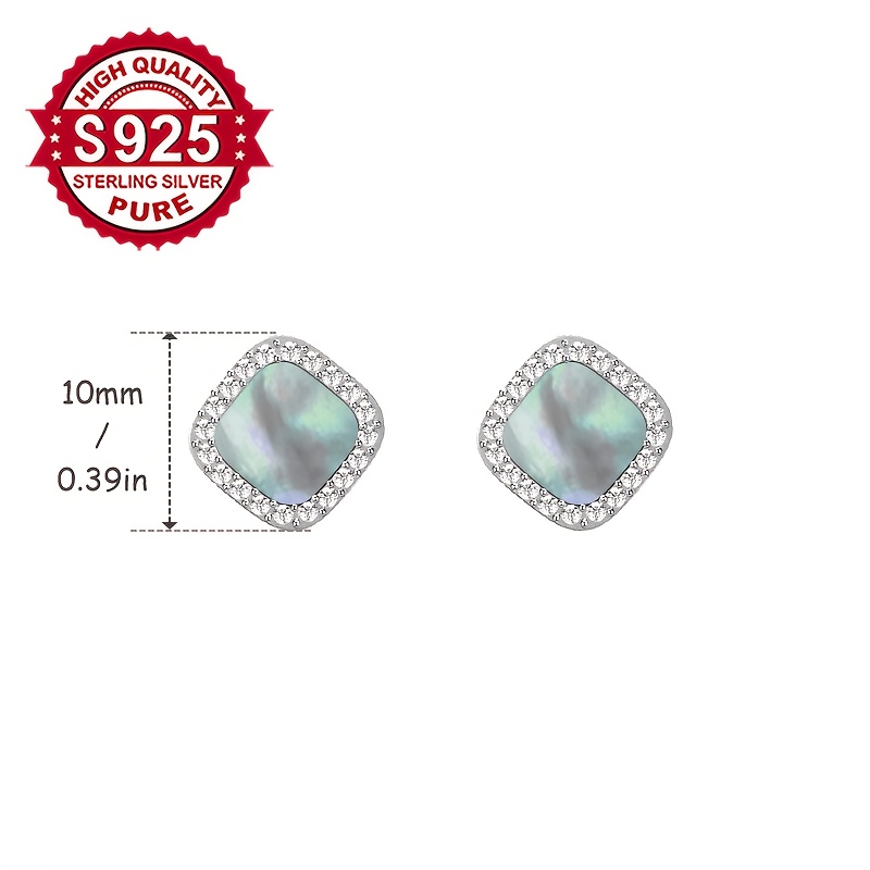 Women's S925 Silver Square Synthetic Zirconia Stud Earrings