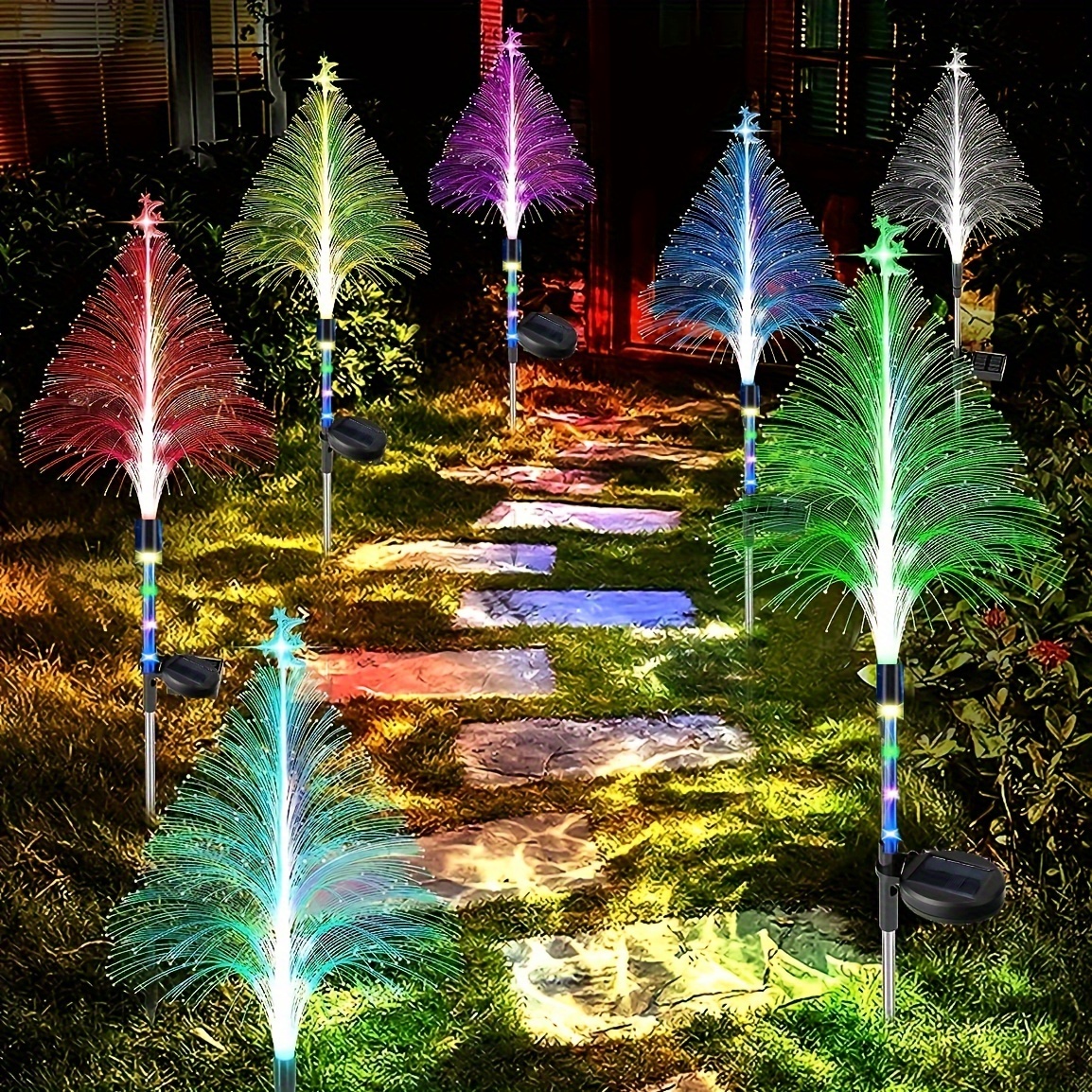 

4 Pcs Solar Christmas Tree Garden Lights Outdoor Waterproof New Upgraded Solar Flower Lights Changing For Yard Pathway Outside Decorative Gifts For