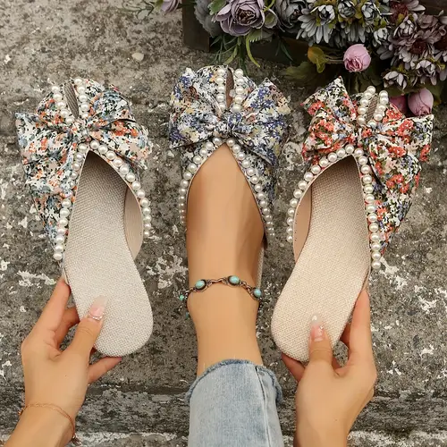 womens plus size fashion sweet floral bow decoration open toe flat slingback sandals fashion summer floral fabric sandals at home office or out to the beach