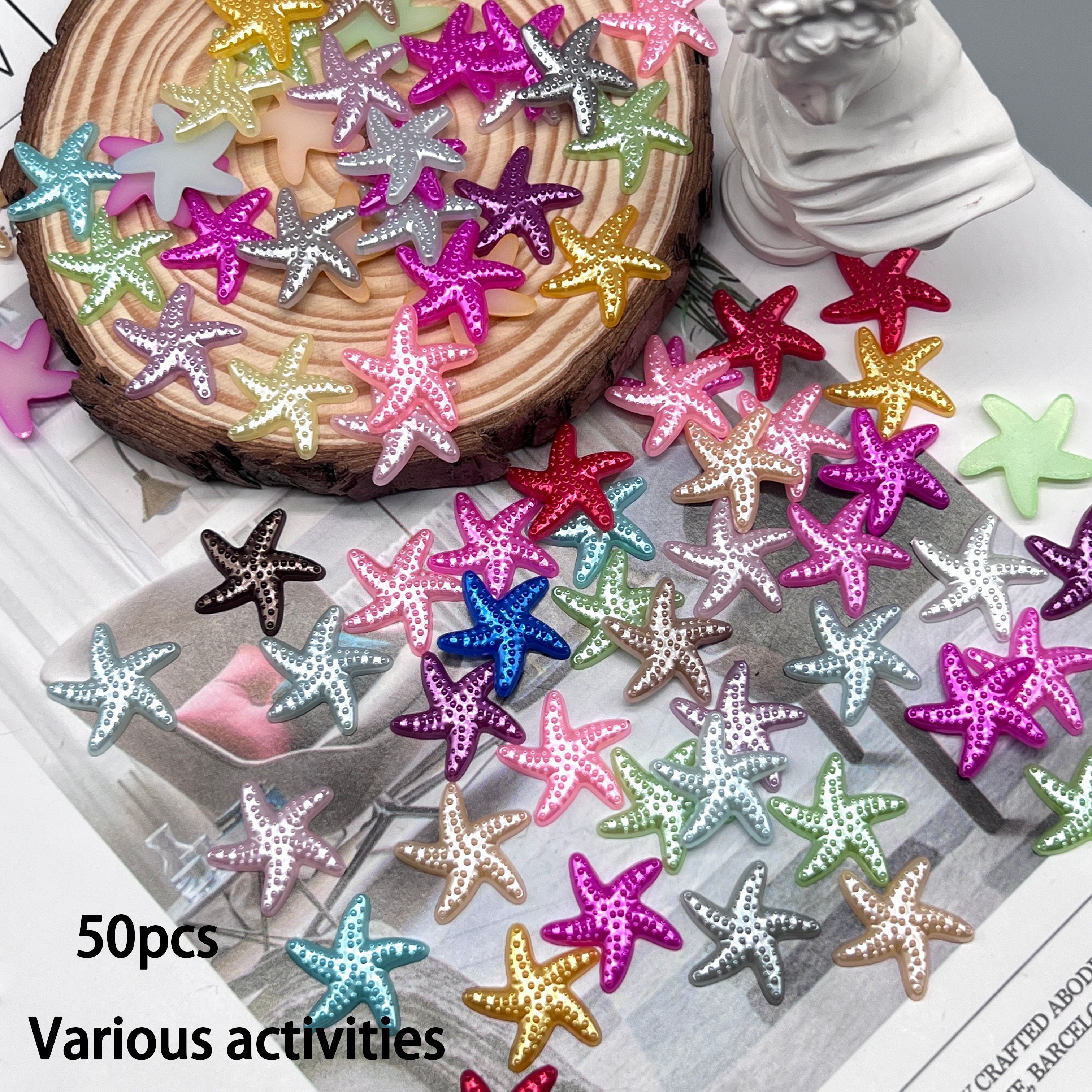 

50 Pcs Starfish Charms, 18mm Multicolored Flat Back Decorative Beads For Diy Crafts Jewelry Making - Plastic Fashion Embellishments With No Mosaic Material