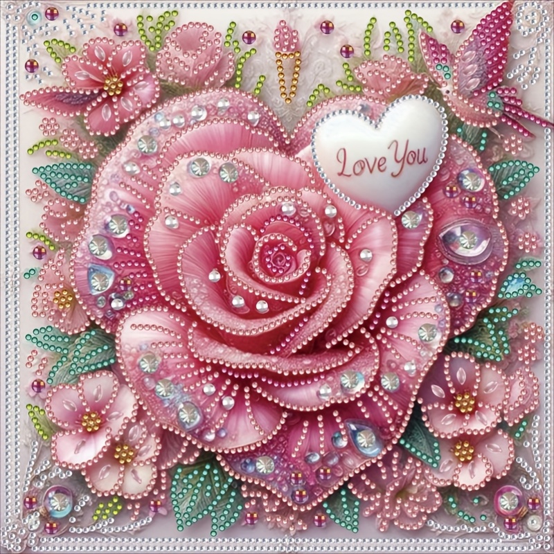 TEMU Valentine's Day 5d Diy Diamond Painting Kit - Pink Rose, Butterfly & With Round & Special Shaped Crystals, Drill Mosaic Art, Frameless Decor,