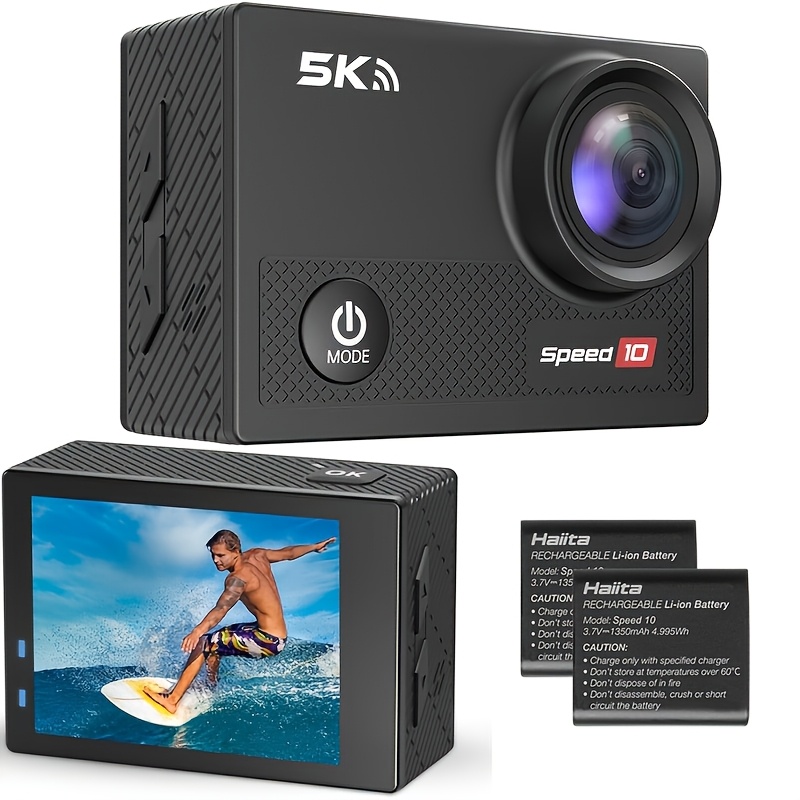 Image of Action Camera 5k Sports Cameras With Wifi, Remote App Control, Eis Stabilization, 2in Ips Display, 2x1350mah Batteries For Diving, Cycling, Outdoor Sports