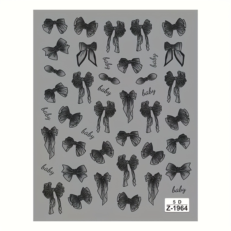 5d Embossed Black Bow Nail Stickers - Self-adhesive Nail Art Decals With Fantasy Cartoon Design, Single-use Plastic Stickers For Women’s Nail & Body Decoration, Nail Stickers For Nail Art