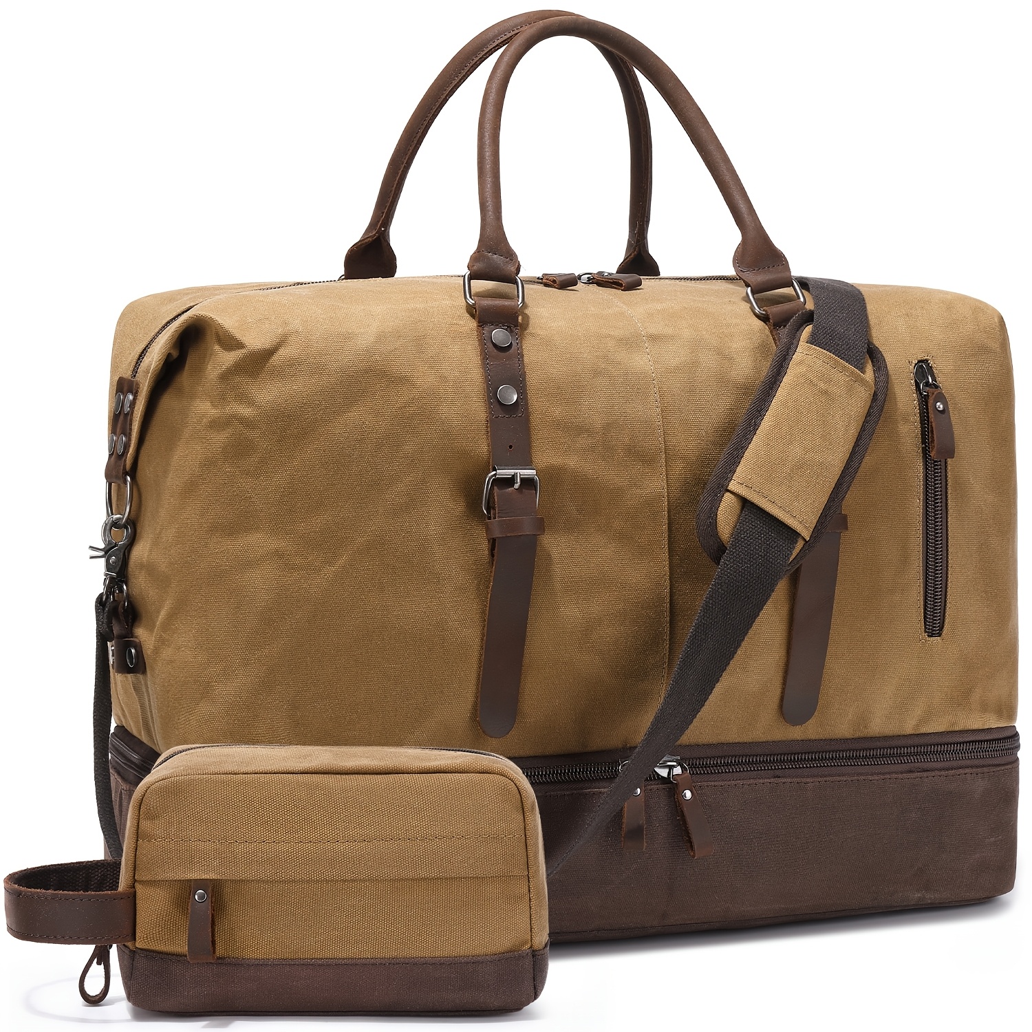 Large-Capacity Travel Bag Made of Oil Wax Canvas, Large Travel Bag, Overnight Travel Bag, Women'S Portable Bag with Shoe Compartment, Men'S Travel Bag