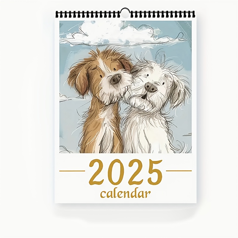 

2025 Hanging Wall Calendar, Cartoon Puppies Design, English Language, Monthly & Weekly , Paper Material