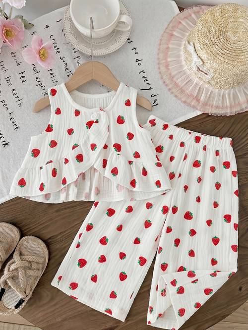 2pcs set infant girls top and pants outfit spring summer style comfortable soft fabric with print pattern suitable for little girls for holiday outdoor activities vacation wear for outdoor