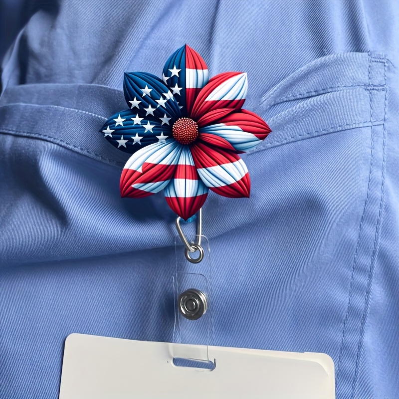 

1pc Unique American Flag Retractable Badge Reel, 2d Acrylic () Id Holder, Acrylic With Tab, For Nurses, Doctors, Rn, Lpn, Medical