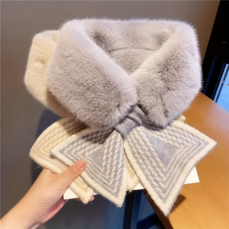 

1pc Women's Casual Faux Fur Polyester Scarf With Knitted Detail - Soft, Comfortable, And Stylish Scarf For Casual Weekend Wear - Warm, Decorative, Neck Wrap With No Stretch And Hand Washable