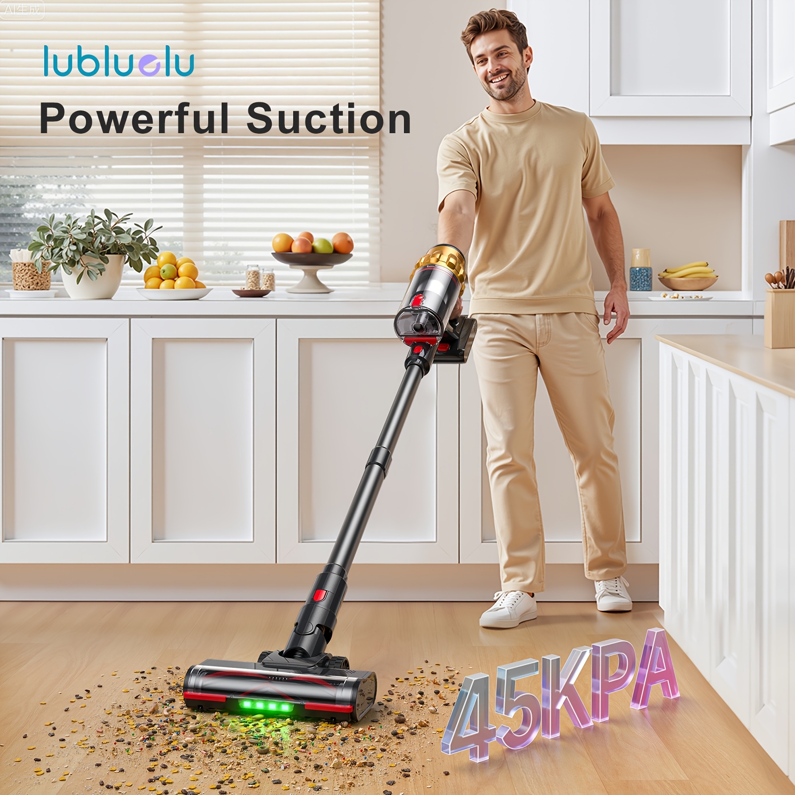 Lubluelu G11 Stick Vacuum Cleaner 45000Pa Super Suction, Upgraded V-Shaped Anti-Tangle Brush & 6-Stage Filtration System, 50 Min Runtime, Quiet 62dB, Pet Hair /Hard Vacuum with Global Voltage (100-240V) - Plug, Ideal