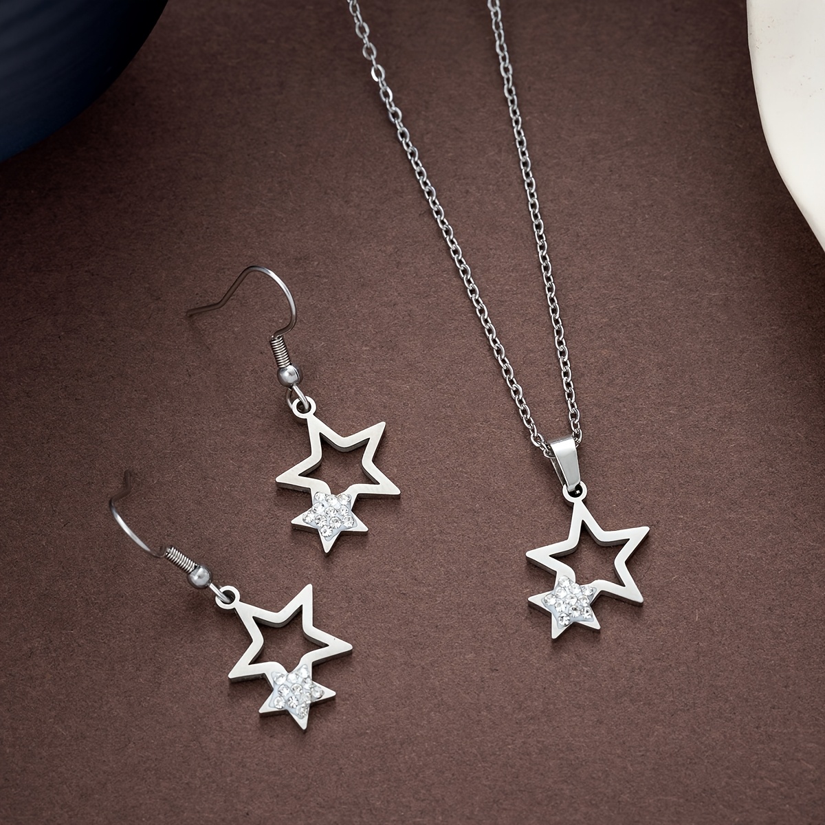 stainless steel star pendant necklace earrings set men Temu Canada
